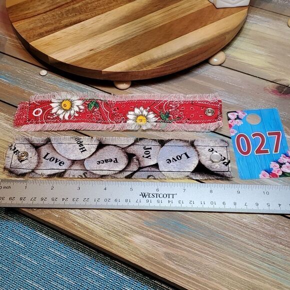 #27 Inspiration Words & Red Floral Frayed Fabric Bracelets Handmade Unique - Picture 1 of 1